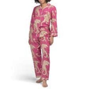 SAATVIK Pink Cotton Tiger Print Pajama Top And Pants Set